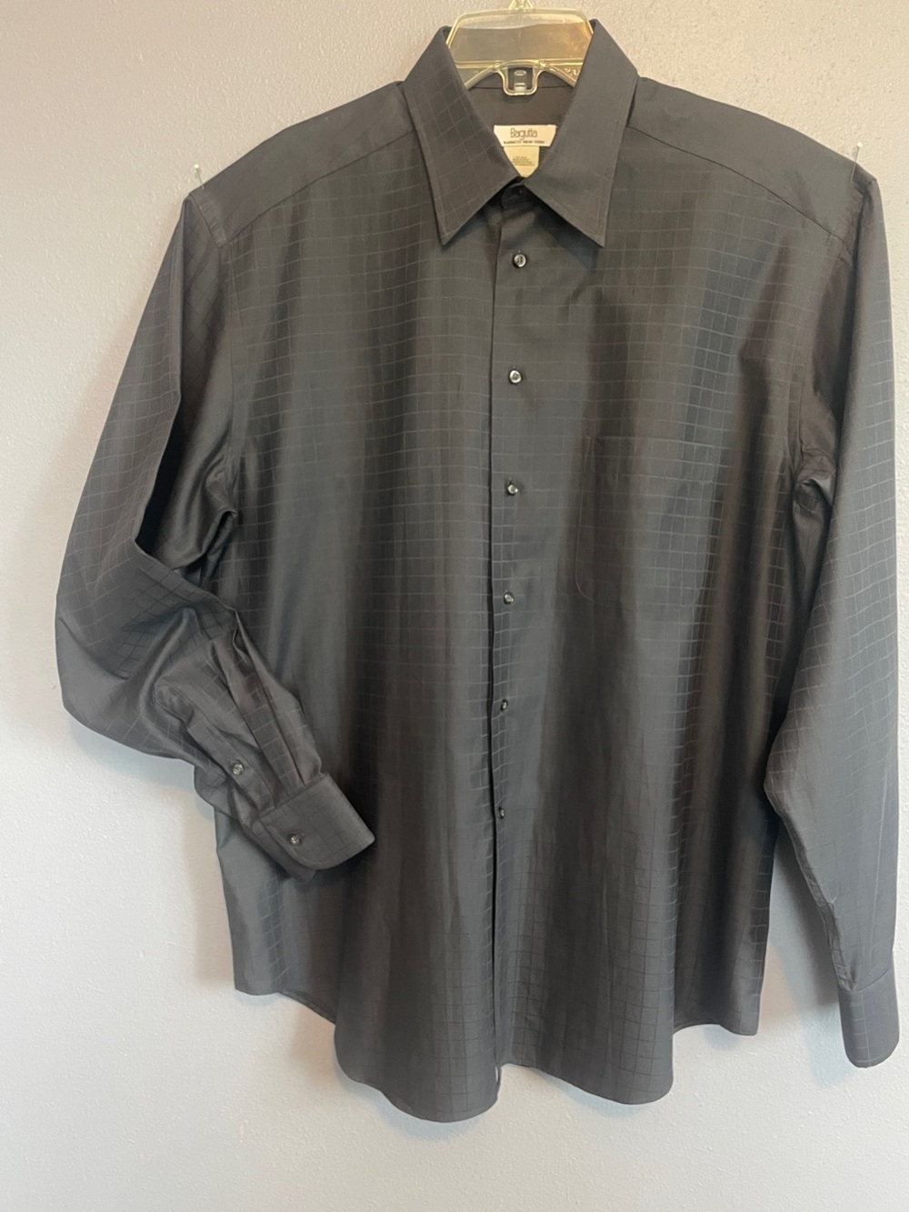 Bagutta Men's Black Subtle Check Dress Shirt size 16 1/2  37-38